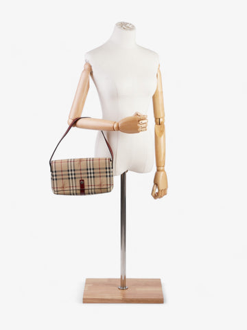 Burberry Nova Flap Pochette Beige / Red Canvas