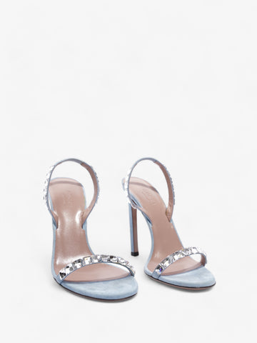 Gucci Kid Scamosciato Crystallo Mallory Slingback  100mm Mineral Blue  Suede EU 37.5 UK 4.5