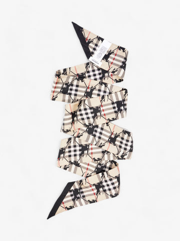 Burberry EKD Lattice Skinny Scarf Archive Beige Silk 180cm x 8cm