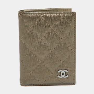 Metallic Quilted Caviar Leather CC Logo Card Case