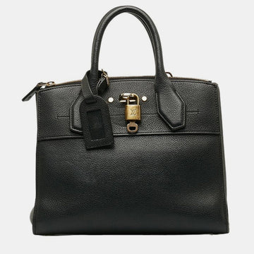 Black Leather City Steamer PM Satchel