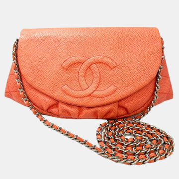 Orange Caviar Leather Half Moon Wallet on Chain