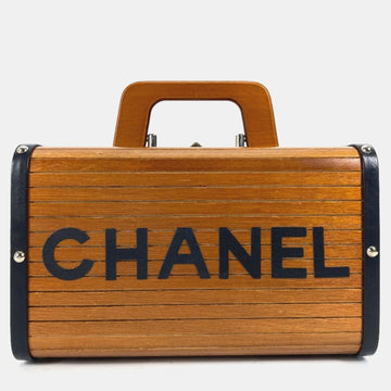 Brown Wooden Logo Top Handle Vanity Case