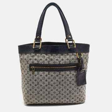 Navy Blue Monogram Mini Lin Canvas Lucille GM Bag
