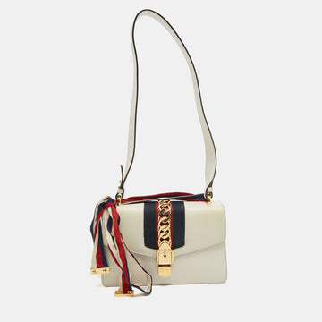 Off White Leather Small Web Sylvie Shoulder Bag