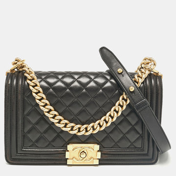 Black Quilted Leather Medium Boy Flap Bag