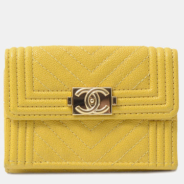 Yellow Chevron Caviar Small Boy Trifold Flap Wallet