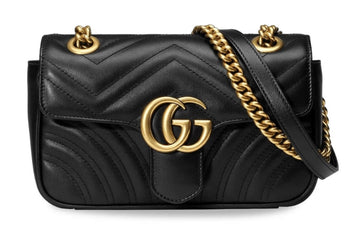 Gucci VS Marmont Mini Black Chevron Leather with Gold Chain 446744 DTDIT 1000