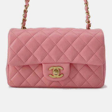 Pink Lambskin Matelasse Chain Shoulder Bag Size Mini