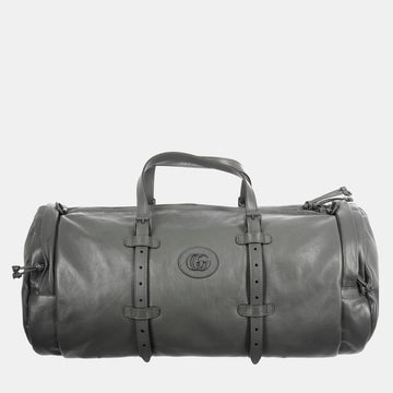Grey Leather Tonal Double GG Large Duffle Bag
