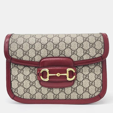 Beige/Red GG Canvas and Leather 1955 Horsebit Shoulder Bag