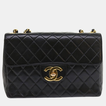 Black Leather Classic Double Flap Bag