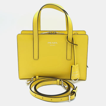 Yellow leather brushed mini tote bag