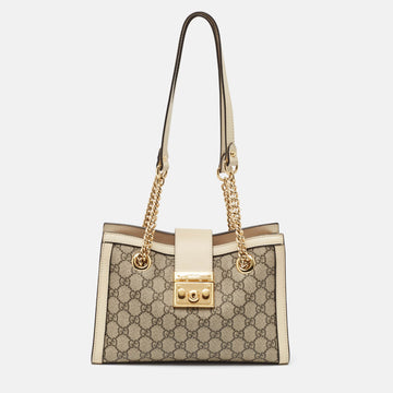Off White/Beige GG Supreme Canvas Small Padlock Shoulder Bag