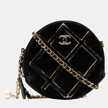 Black Velvet Pearl Sequin Round Crossbody