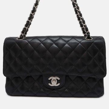 Black Leather Medium Classic Double Flap Shoulder Bag