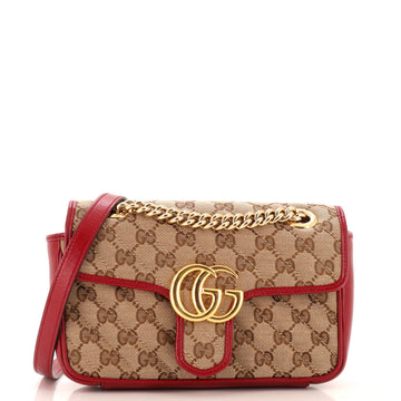 GUCCI GG Marmont Flap Bag Diagonal Quilted GG Canvas Mini