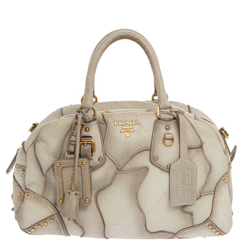 White Ombre Deerskin Leather, Croco and Lizard Trim Patchwork Cervo Bowler Bag
