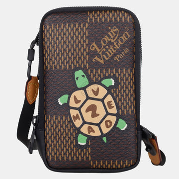 Brown Coated Canvas Giant Damier Nigo Phone Pouch