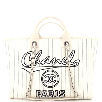 CHANEL Deauville Tote Pinstripe Cotton Medium