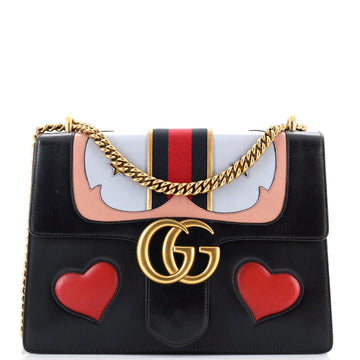 GUCCI Web Heart GG Marmont Chain Shoulder Bag Leather Medium