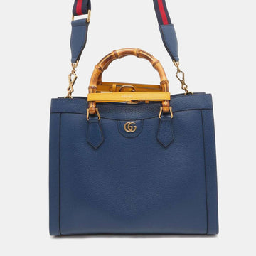 Royal Blue Leather Medium Bamboo Diana Tote Bag