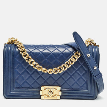 Blue Quilted Leather Medium Boy Flap Bag