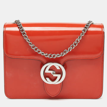 Orange Patent Leather Small Interlocking G Crossbody Bag