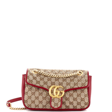 GUCCI GG Marmont Flap Bag Diagonal Quilted GG Canvas Small