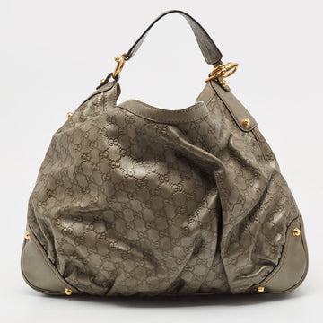 Grey Guccissima Leather Jockey Hobo