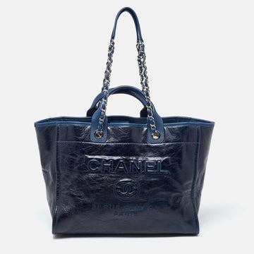 Navy Blue Leather Large Deauville Tote