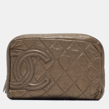 Metallic Quilted Leather Ligne Cambon Cosmetic Pouch