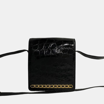 Black Crocodile Leather Interlocking GG Flap Crossbody Bag