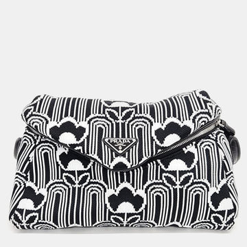 Black/White Jacquard Knit Signaux Shoulder Bag
