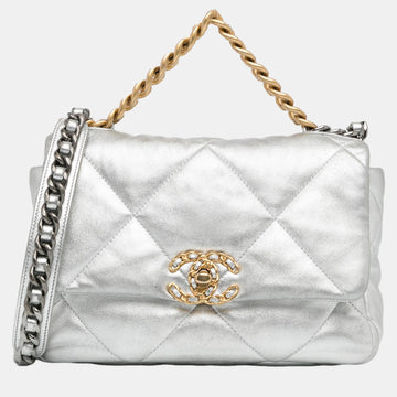 Silver Medium Metallic Lambskin 19 Flap