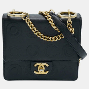 Black Embossed Lambskin Coco Square Flap Bag