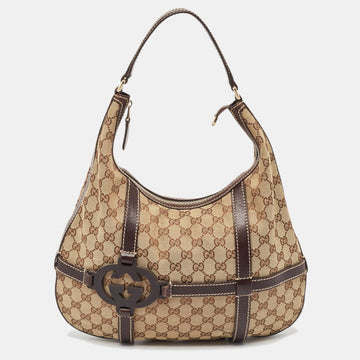 Beige/Ebony GG Canvas and Leather Royal Hobo