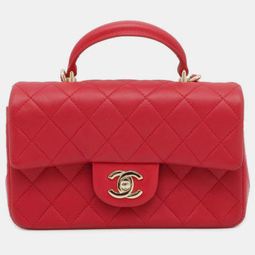 Red Leather Top handle Flap Bag