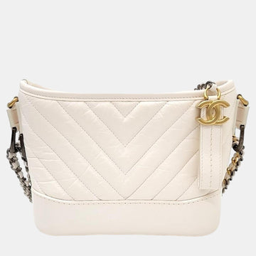 White Leather Chevron Gabrielle Small Hobo Bag