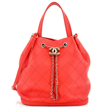 CHANEL CC Drawstring Bucket Bag Quilted Calfskin Medium