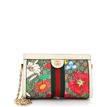 GUCCI Ophidia Chain Shoulder Bag Flora GG Coated Canvas Small
