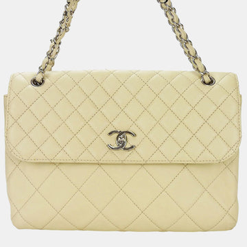 Beige Quilted Lambskin Maxi In The Business Flap Shoulder Bag