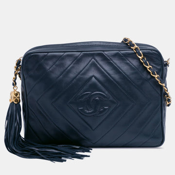CC Diamond Quilted Lambskin Tassel Crossbody Bag