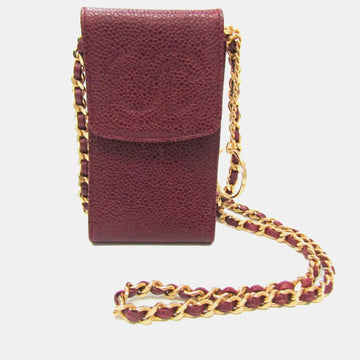 Dark Red Caviar Leather CC Chain Pochette Shoulder Bag