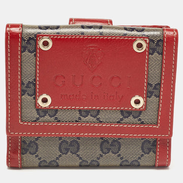 Red/Blue GG Supreme Crystals Canvas and Leather Logo Flap Compact Wallet