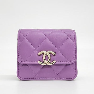 Purple Leather Coco Chain Card Wallet