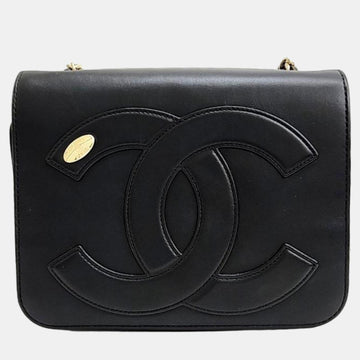 Black Leather CC Mania Flap Shoulder Bag