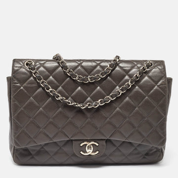Grey Quilted Caviar Leather Maxi Classic Double Flap Bag