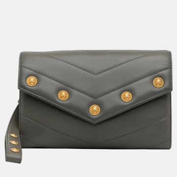 Grey Medallion Chevron Flap Clutch