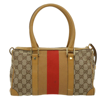 GUCCI VS Canvas Sherry Line Hand Bag Beige Brown Red